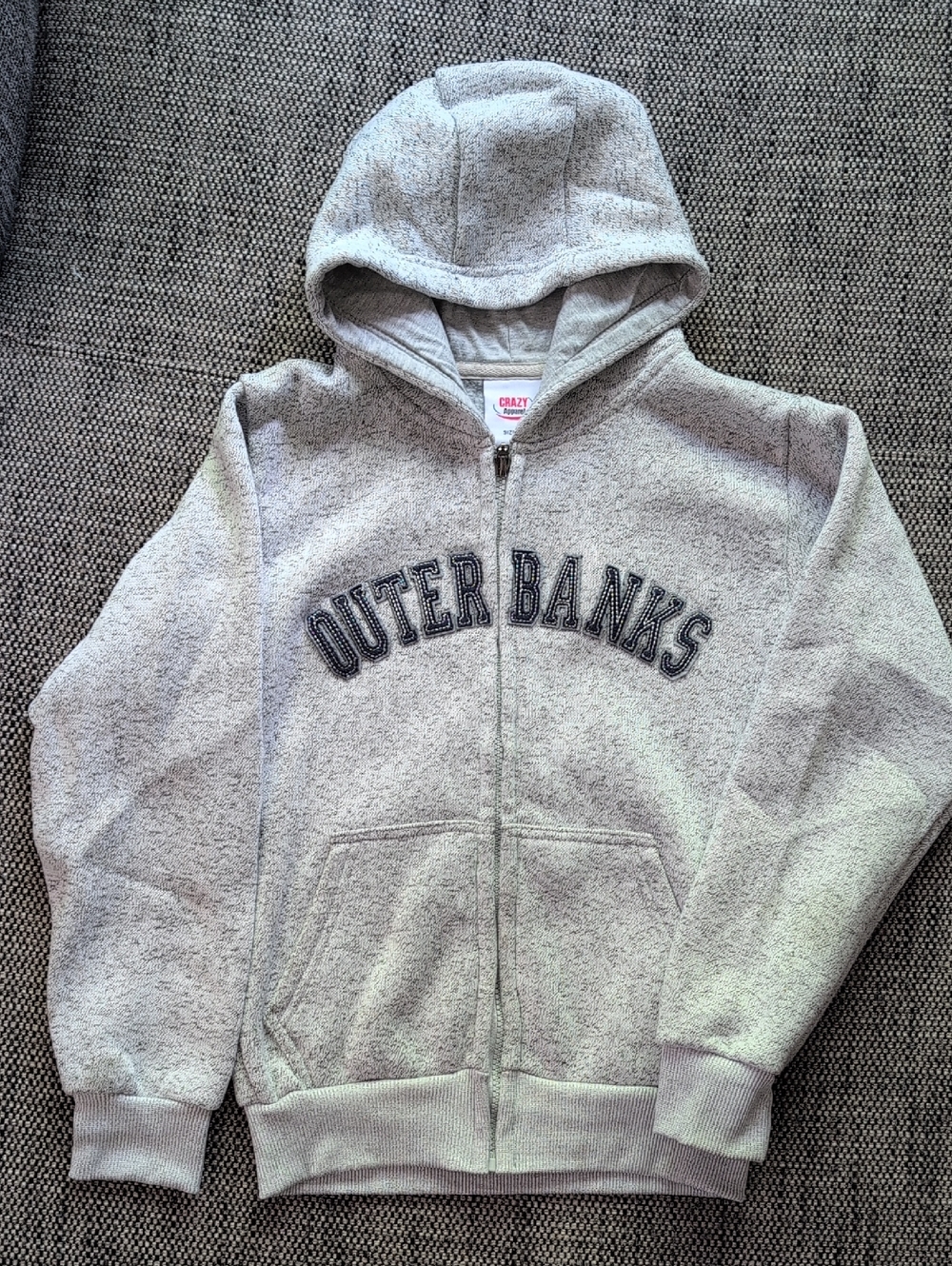 Crazy 8 Light Gray Hooded Zip-Up Jacket with Navy 'Outer Banks' Applique